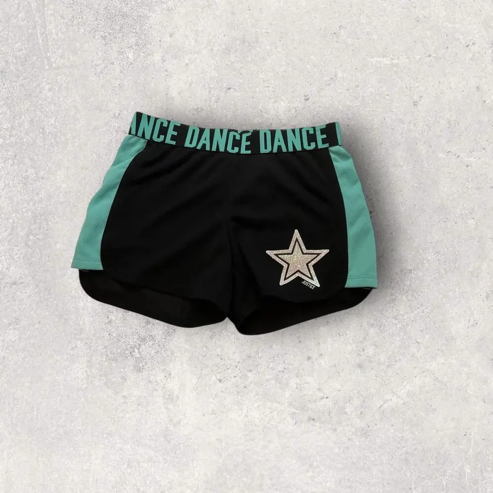 Justice Dance Active Shorts Girls 6/7 Black Mint Logo Athletic Performance
